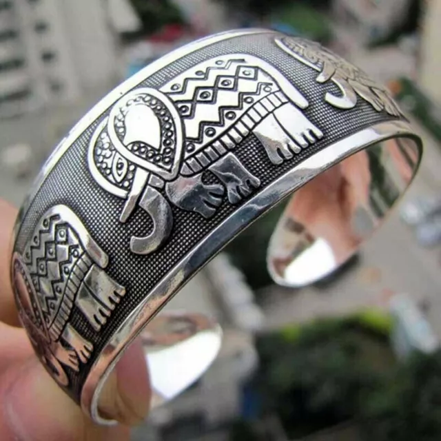 Elephant Carved Tibetan Tibet Silver Bangle Cuff Bracelet For Women Jewelry Gift