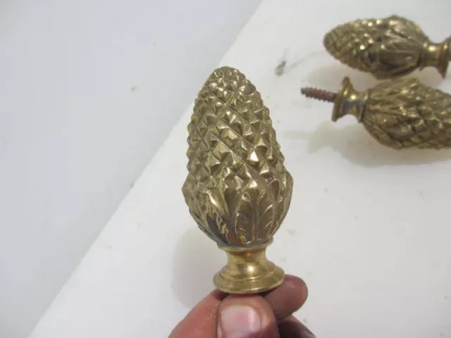 Vintage Brass Curtain Pole Rail End Finial Old Gilt Pinecone Antique -£15each