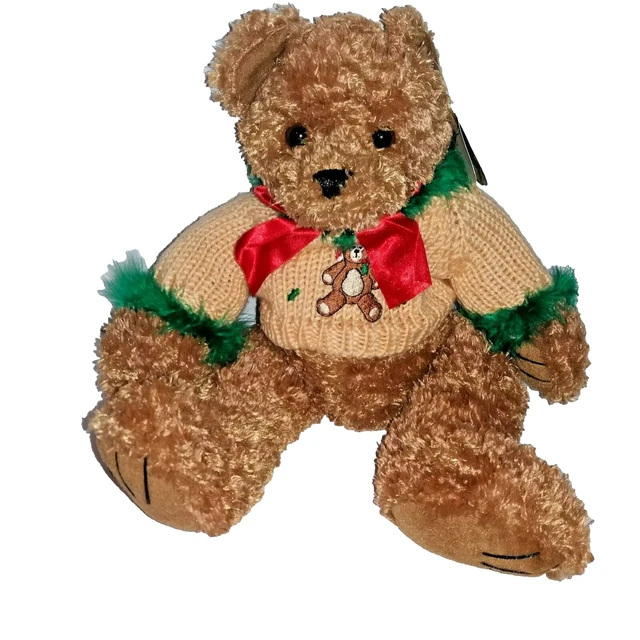 First & Main Tucker Plush Teddy Bear with Beary Christmas Sweater and Bow 13"