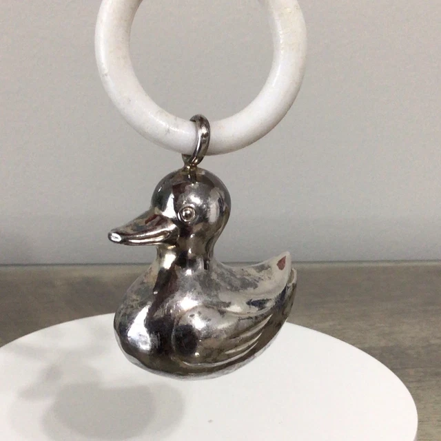 VINTAGE NURSERY BABY Duck Rattle Metal and Plastic