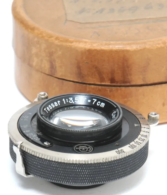 Zeiss 3.5/7cm Tessar in Compur boxed early lens ca.1910.