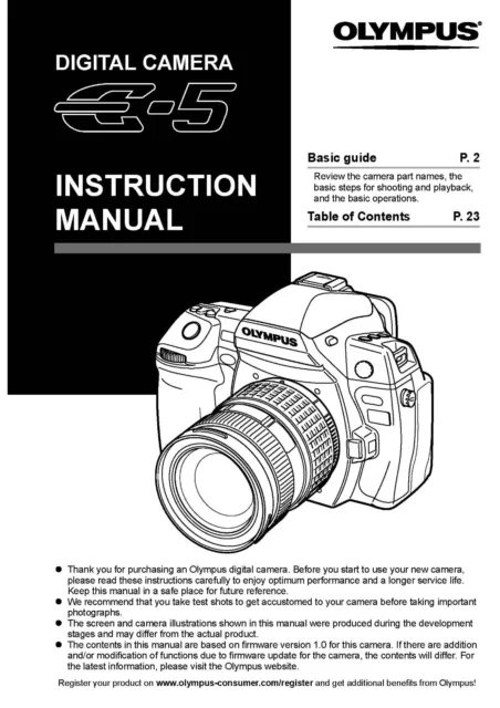 Olympus E-5 Digital Camera Printed Instruction Manual User Guide 171 Pages A5