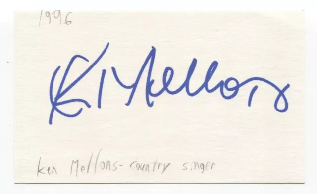 Ken Mellons Signed 3x5 Index Card Autographed Signature Country Singer