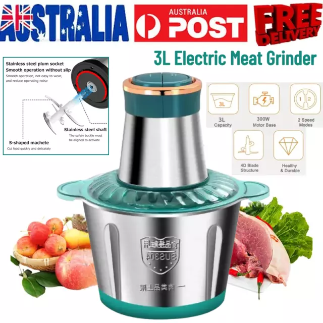 Stainless Steel Electric Meat Grinder Blender Mincer Food Chopper Processor  2/3L