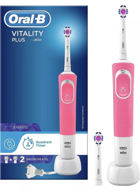 Brandneu in Originalverpackung Oral-B Vitality Plus 3D weiß sauber elektrische Zahnbürste + extra Kopf rosa