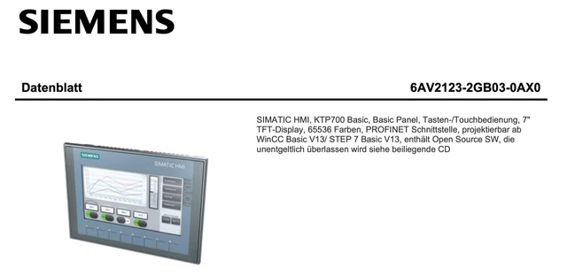 SIEMENS SIMATIC S7-1500 HMI KTP BASIC 6AV2123-2GB03-0AX0 EUR 500,00 ...