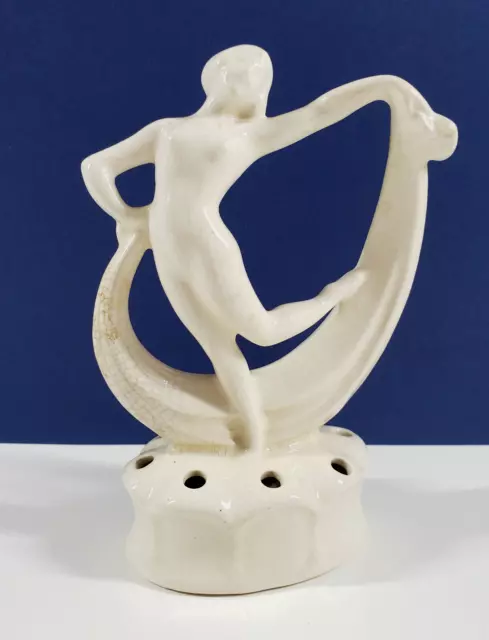 Vintage Naked Woman Ceramic Figurine Art Deco Style Nude Figure Painted