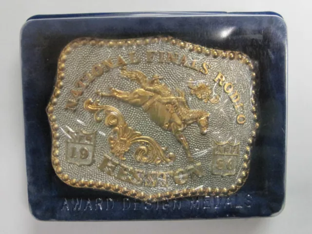 Hesston Gold & Silver, Gold Plated 1986 NFR Cowboy Rodeo Adult Buckle New in box