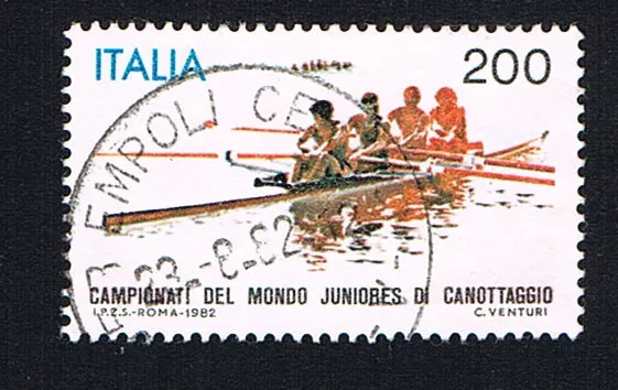 ITALIA FRANCOBOLLO CAMPIONATI MONDIALI JUNIORES DI CANOTTAGGIO 1982 usato (BI165