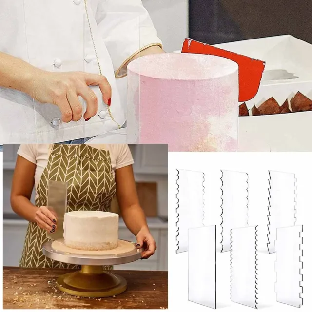 Crea bellissimi motivi con 6 pz pettine per torta acrilico trasparente bordo più liscio