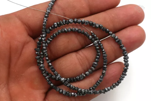 rare natural black uncut rough loose diamonds beads 16.5" strand Jewelry 33 Cts