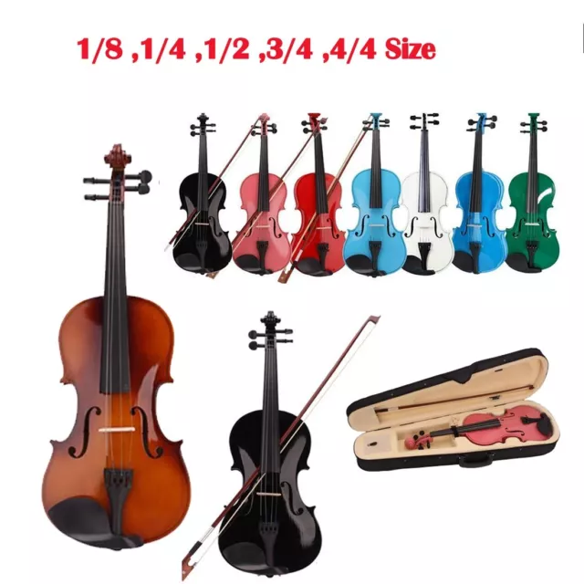 4/4 3/4 1/2 1/4 1/8 Size Acoustic Violin Fiddle w/ Case Bow Rosin Kit for Kids