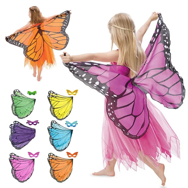 Kids Girls Butterfly Fairy Wings Cape Cloak Halloween Party Fairy Wings Costume