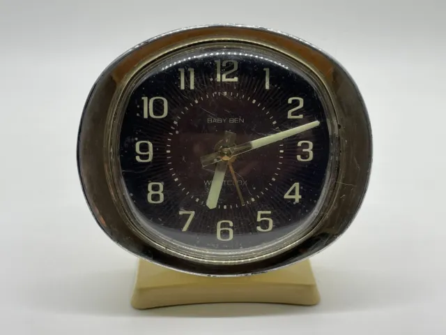 Vintage Westclox Baby Ben Style 9 White Brown Black Alarm Clock **NOT WORKING**
