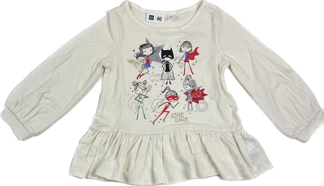 Gap Toddler Ivory Long Sleeve Cotton Justice League Super Heroes T Shirt Sz 3 Yr