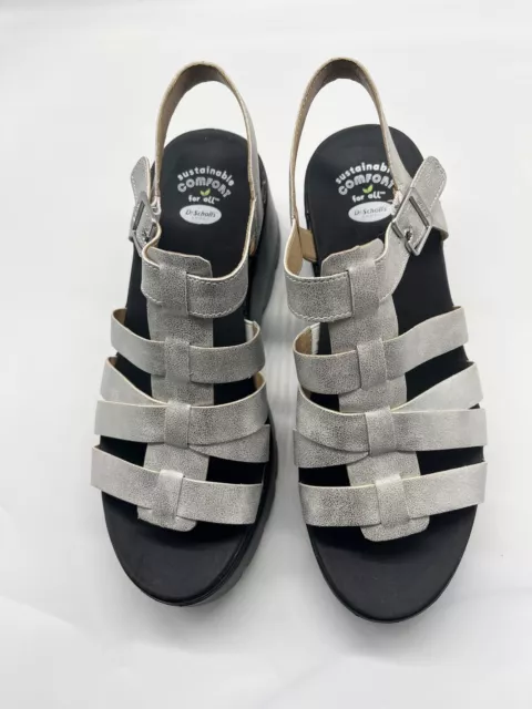 DR. SCHOLL'S CHECK It Out Silver Ankle Strap Open Toe Wedge Heel ...