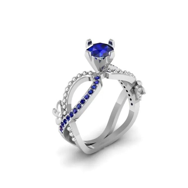 1.05TCW Created Blue Sapphire Infinity Floral Engagement Ring Art Nouveau Silver
