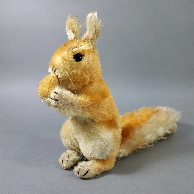STEIFF SQUIRREL WITH Nut. Vintage Mohair Toy Woodwool/ Straw