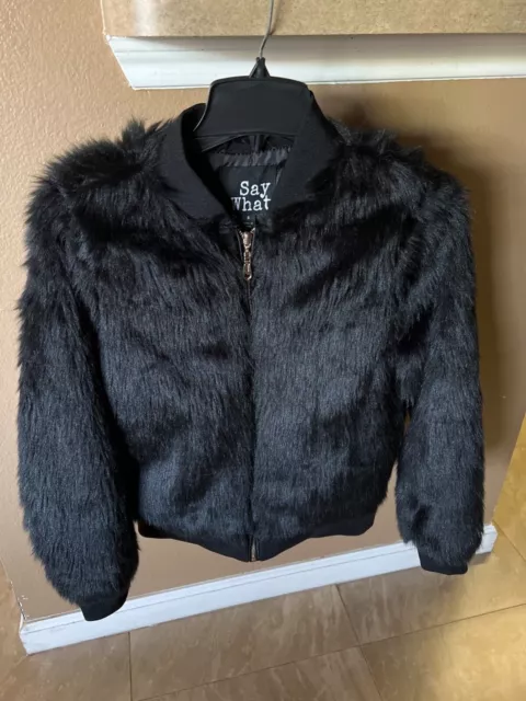 Say What? Juniors Faux Fur Bomber Jacket S