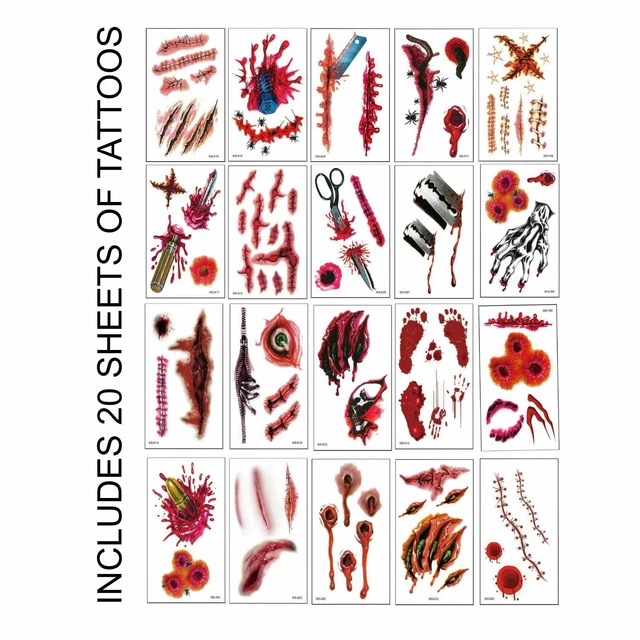 Tatuaggi Temporanei Cicatrici Halloween - 20 Fogli, Effetti Zombie E Ferite, Facili Da Applicare, Impermeabili