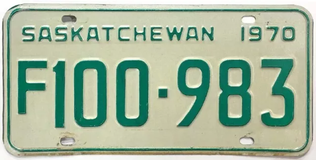 Saskatchewan Canada 1970 Farm Truck License Plate F 100-983