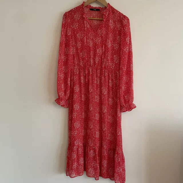 *George Size 12 Red Sheer Midi Long Sleeved Heart Dress V Neck