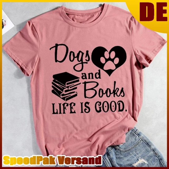 ❥ T-shirt donna cane e libri sono buoni maglietta oro rosa-XXL
