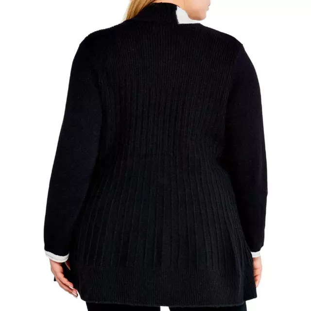 Nic + Zoe Womens Cozy Up Twirl Black-Ivory Cardigan Sweater Plus 1X BHFO 7292 2