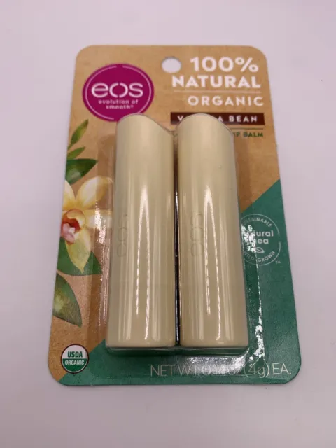 EOS 100% Natural Organic Lip Balm Sticks 2-Pack VANILLA BEAN 0.14 oz Each ~ NEW