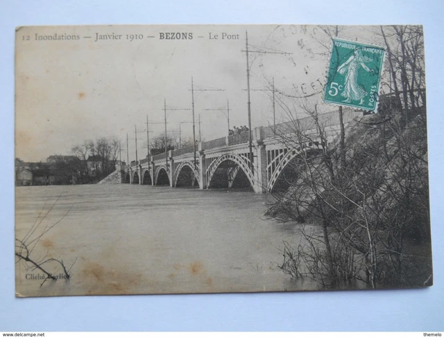 CPA "Inondations janvier 1910 - Bezons - Le pont"