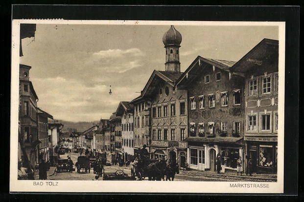 AK Bad Tölz, Marktstrasse mit Geschäften 1930