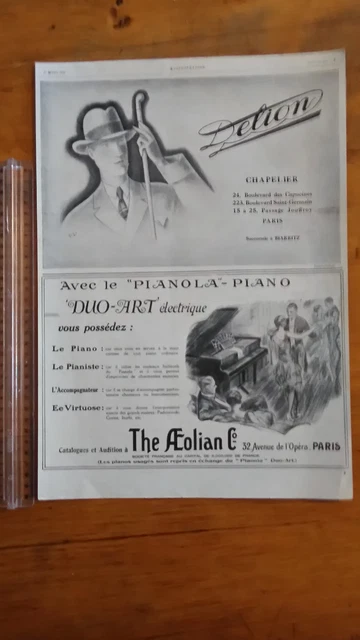 PUBLICITE ANCIENNE - PUB ADVERT 1928 Chapelier Delion - Piano Aeolian dos divers