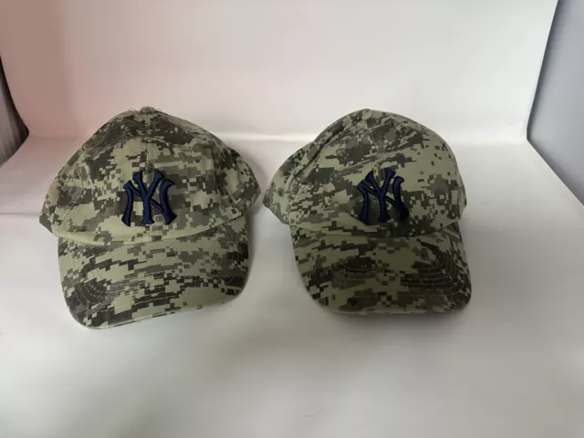 2 New York Yankees Camo Hat Cap Budweiser Military Appreciation SGA 7/22 2023