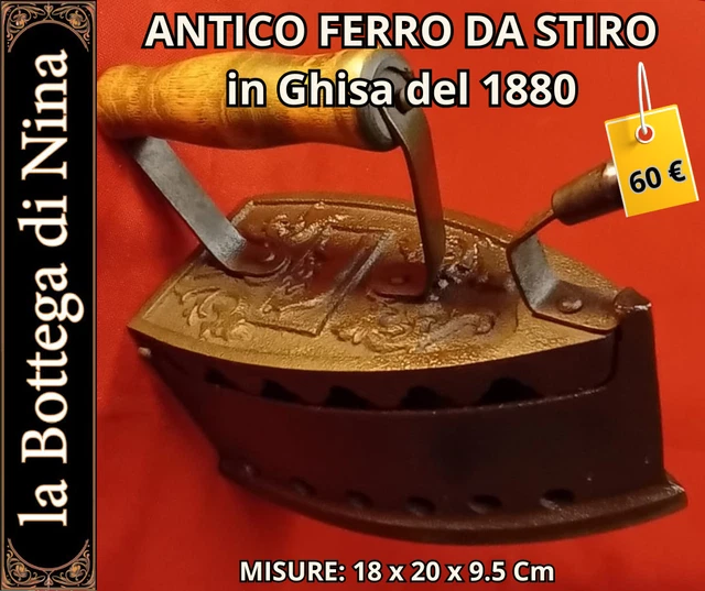 Ferro Da Stiro Antico In Ghisa Con Manico In Legno, Soprammobile Vintage 13x12x8,5 Cm, Fermaporta O Fermalibri Decorativo