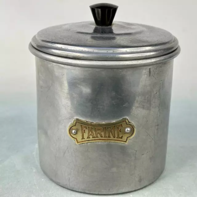 Vintage French Kitchen Food Storage Jar Aluminium Flour Container With Lid