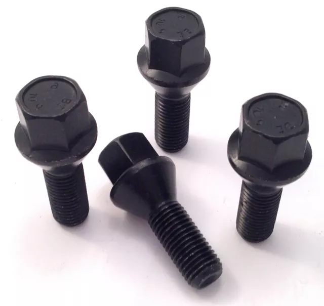 Car wheel bolts nuts lugs in Black M12 x 1.5, 17mm Hex, taper for BMW x 4