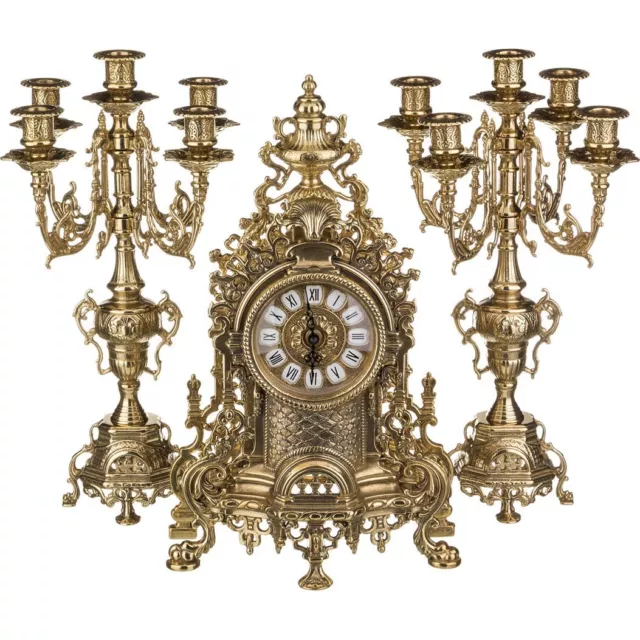 Tríptico Reloj Barroco E 2 Candelabros Portavelas 5 Llamas Luis XVI Italy Italia