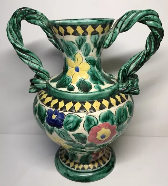 Grand Vase Ansé Décor Floral Signé A F Cannes H 23,5 L 22 l 14 Cm