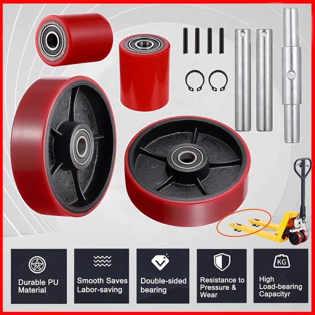 FORKLIFT PALLET JACK Truck Front and Rear Wheels Replacement Kit Set w