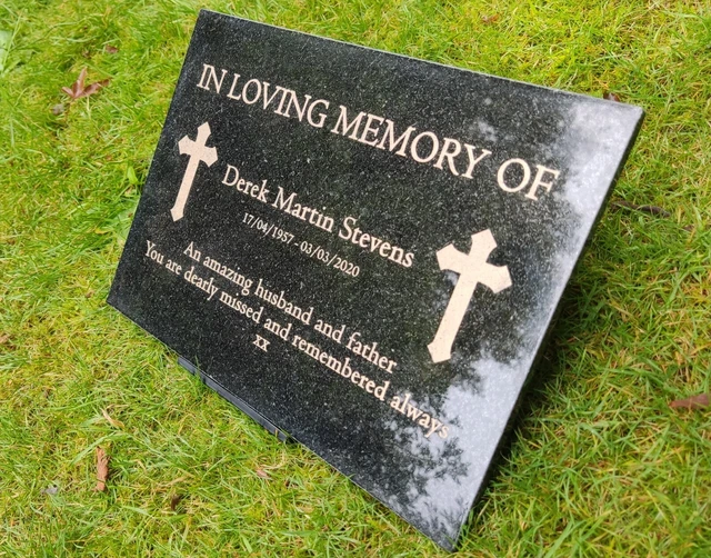 PERSONALISED ENGRAVED GRANITE Memorial Plaque, Grave Marker, Cross ...