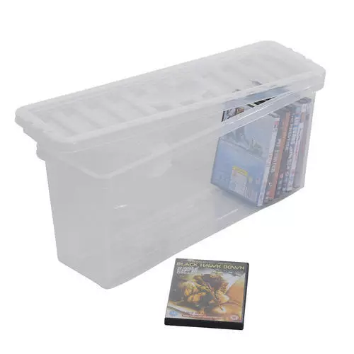 Wham Crystal CD DVD Storage Shelf Box Plastic Clear Box with Lid -52 CDs 36 DVDs