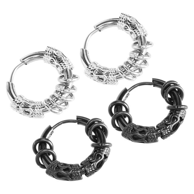 2 Paia Orecchini Drago Acciaio Inox Uomo Borchie Moda Donna Cerchio