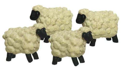 Blossom Bucket Set of 4 Mini SHEEP Figurines Resin NWT Fairy Garden Nativity