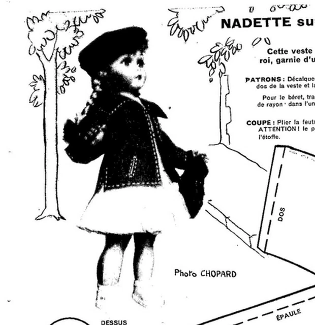 Patron De Couture Ancien LA POUPEE MODELE (reproduction) - Veste élégante 55cm, Décembre 1884