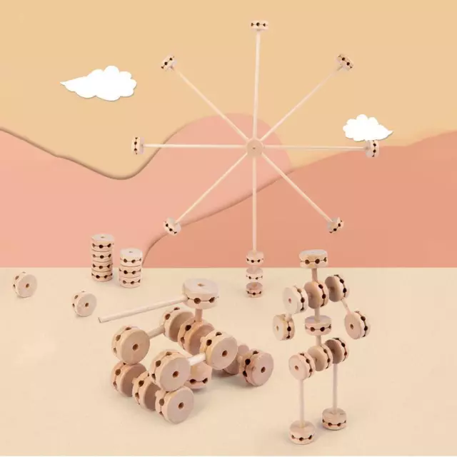 60pcs Fort Kit de Construction Bois Construction Châteaux Maison Jouets 3