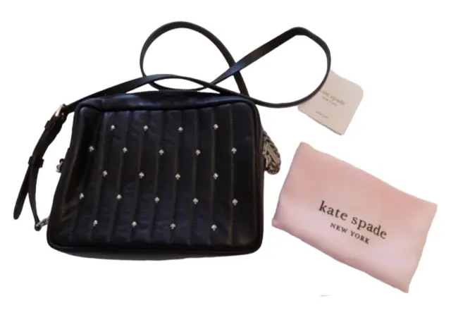 Kate Spade crossbody bag purse handbag black leather gold spades dustbag NWOT