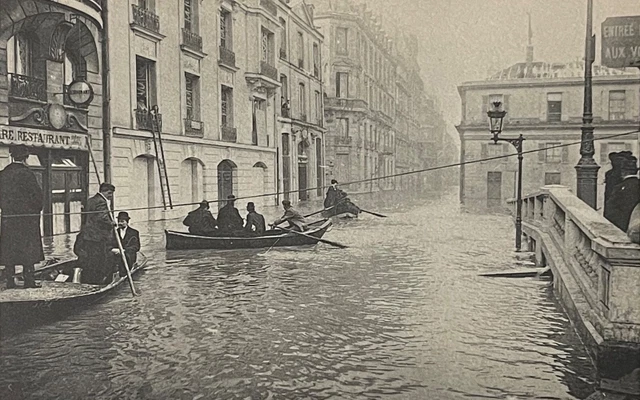 Paris flood rue de Lille gare d'Orsay heliogravure from 1910 France