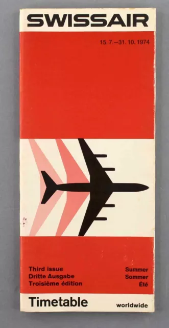 Swissair Airline Timetable Worldwide Summer 1974 Third Issue Flugplan
