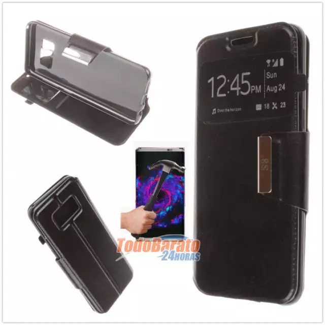 Funda libro ventana SAMSUNG GALAXY S8 PLUS NEGRA +PROT CRISTAL TEMPLADO OPCIONAL