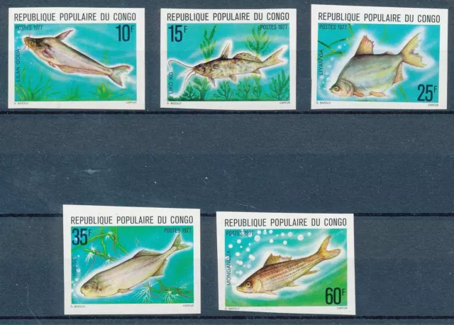 [BIN22896] Congo 1977 Fishs good set very fine MNH imperf stamps